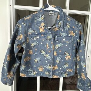 Bluey Kids Denim Jean Jacket Size 8 Medium All Over Character Print Girls Boys